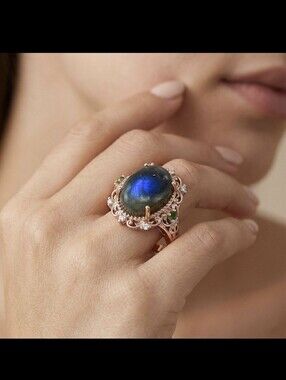 EVERTRUE Premium Malageisy Labradorite Multi Gemstone Aurora Blossom 18k RG Plat